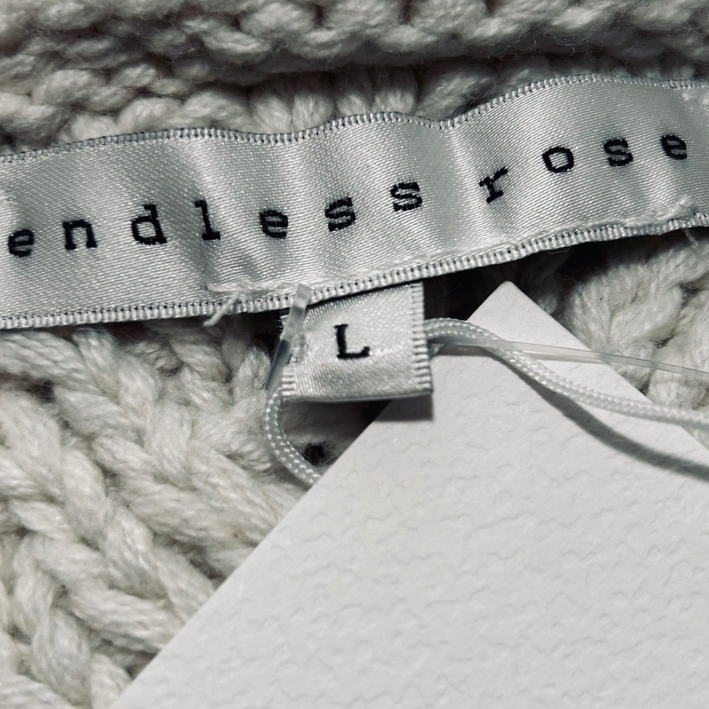 Endless Rose Chunky Cable Knit Cardigan Rhinestone Button Cream Sweater L NWT - Picture 10 of 13